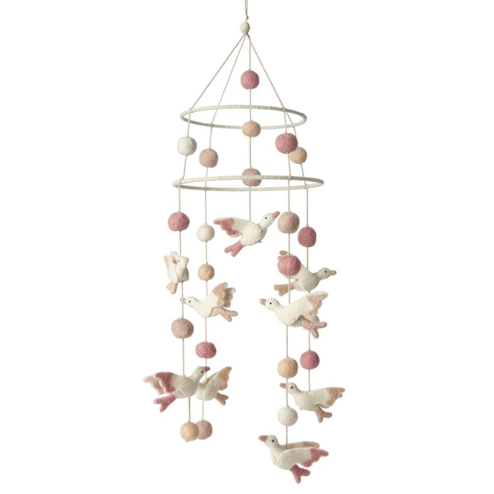 Pehr Two Tiered Birds of a Feather Felt Mobile, Mauve, Cream